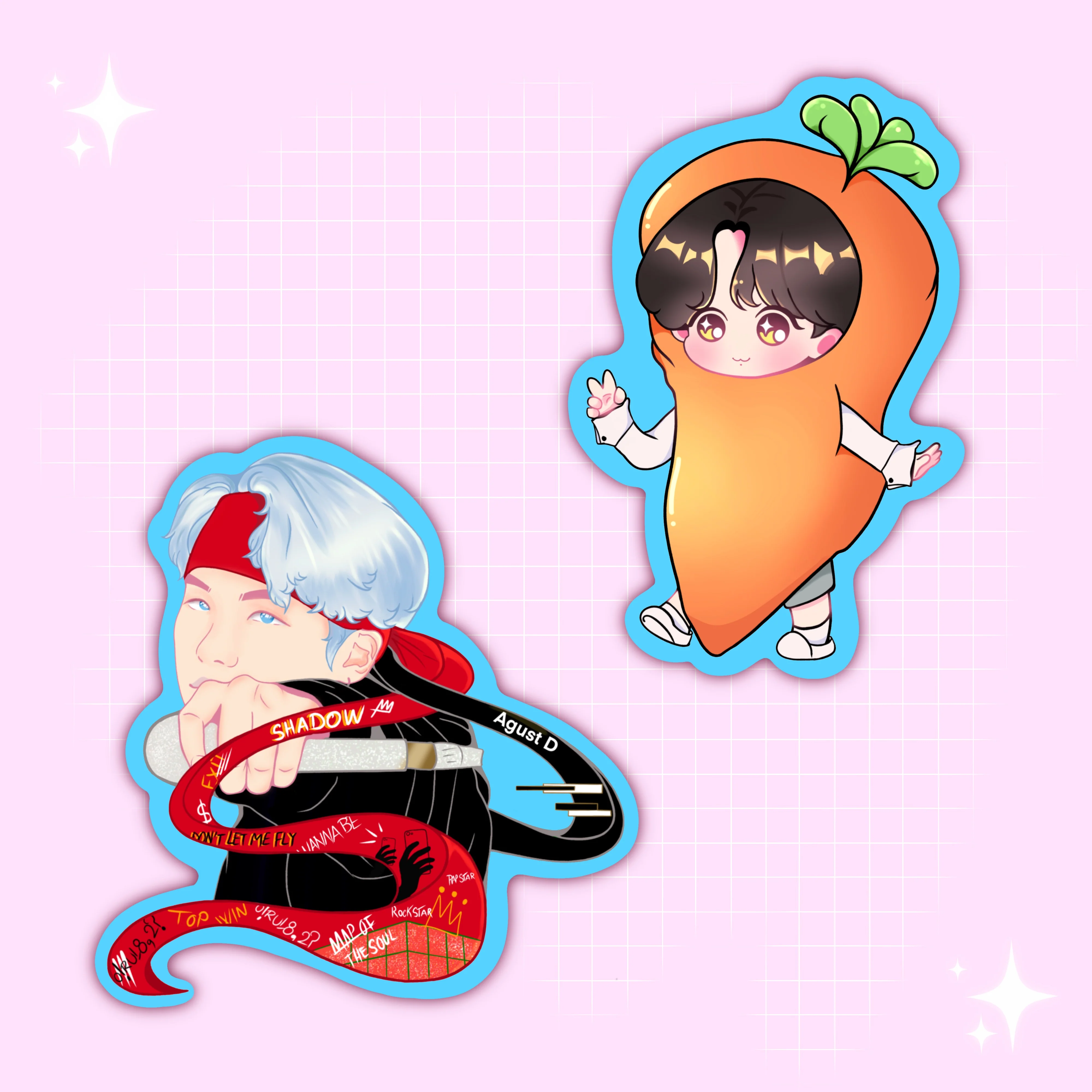 Mic Drop Yoongi and Smol Carrot Stickers - Image 4