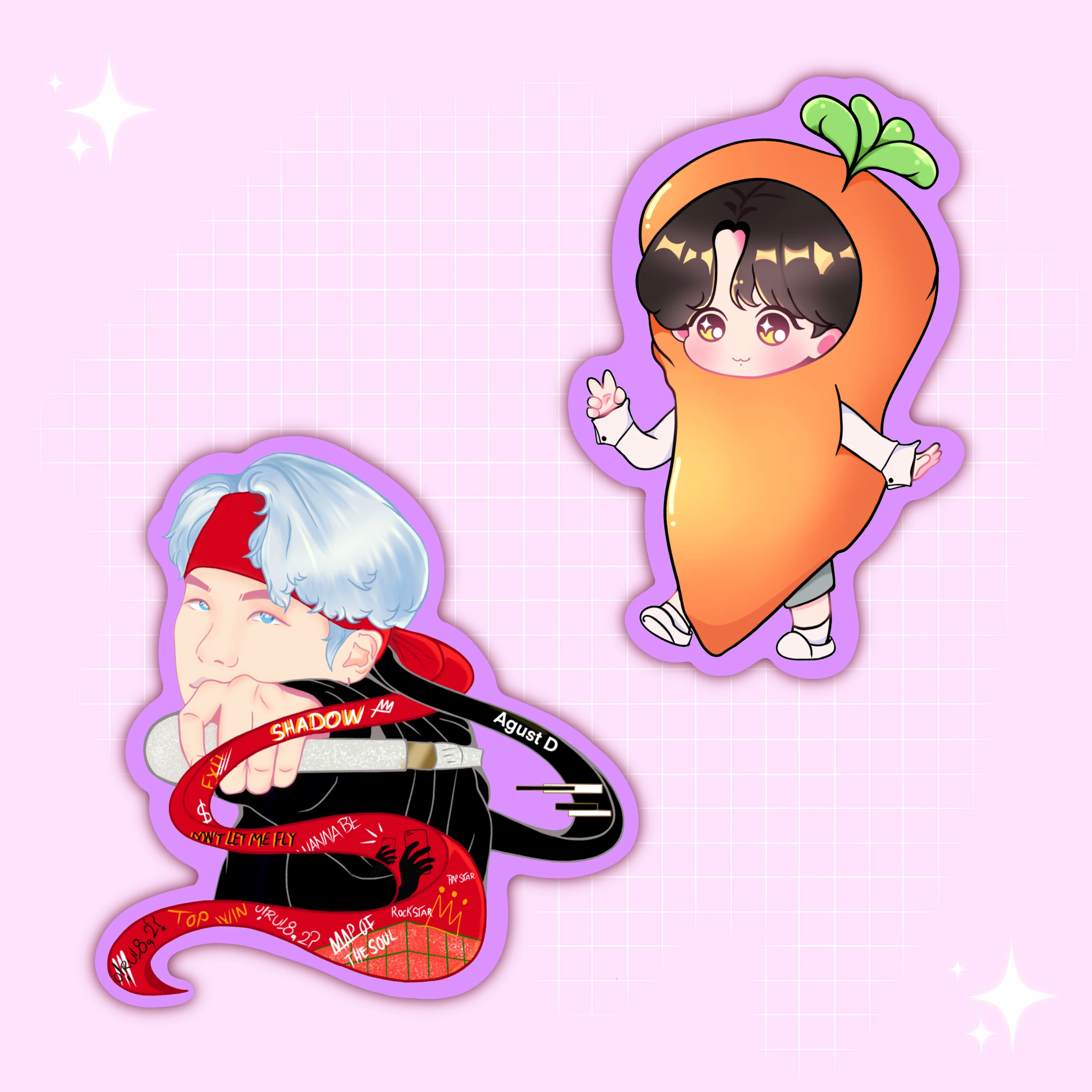Mic Drop Yoongi and Smol Carrot Stickers - Image 5